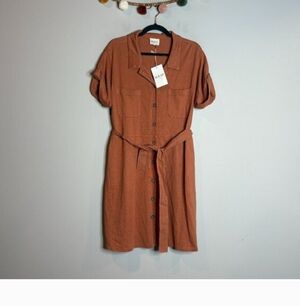 NWT Wrap London Hemp Blend belted dress in Burnt Orange
